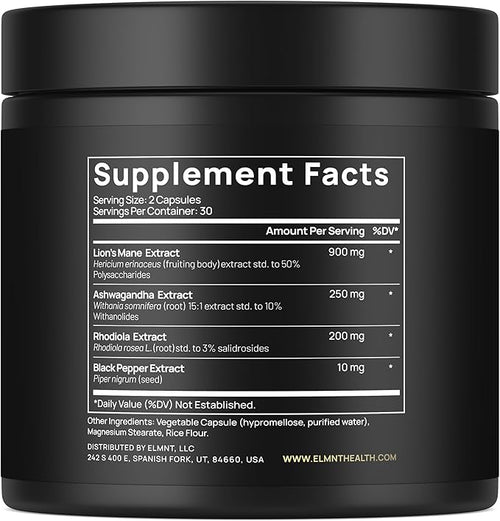 20000mg 16x Strength Lions Mane Supplement Capsules Super Nootropic w. Ashwagandha &amp Rhodiola - Highest Potency Lion's Mane Mushroom Extract 50% Polysaccharides Brain Supplements for Memory and F