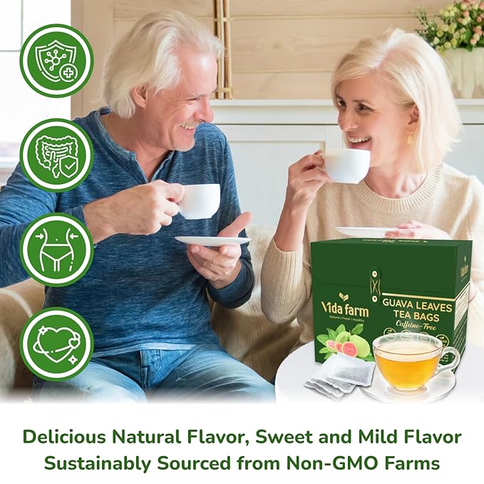 VIDA FARM 125 Premium Guava Leaf Tea Bags Zero Sugar Tea Handpicked 100% Pure and Natural Guava Leaves Non-GMO No Caffeine Gluten-Free Vegan