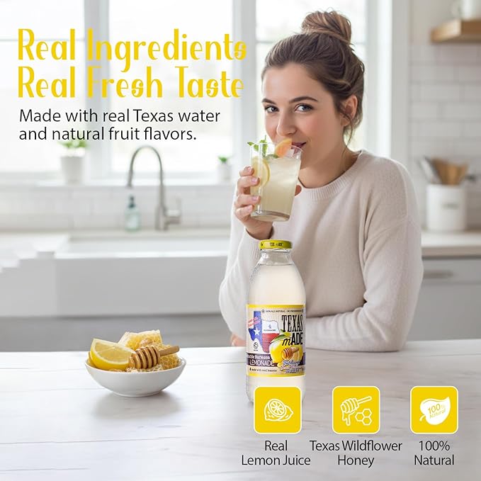 Texas mADE Waxahachie Burleson Lemonade Honey Lemonade Made with Pure Cane Sugar and Texas Wildflower Honey No Preservatives Texas Crafted Lemonade 16 fl oz Pack of 12
