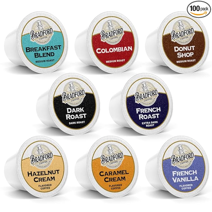 100ct Variety Pack for Keurig K-cups® 8 Assorted Single Cup Sampler 20% more coffee per cup by Bradford Coffee