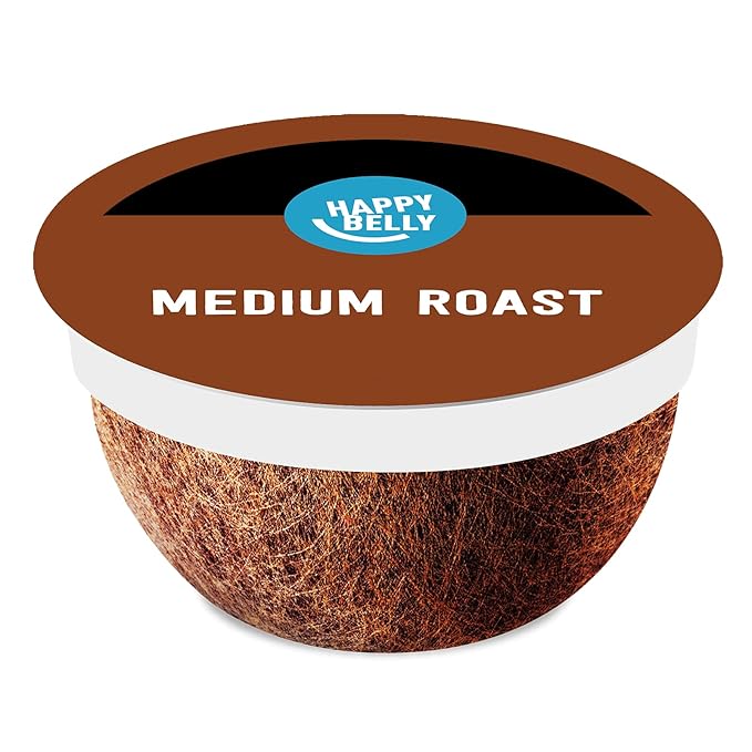 Amazon Brand - Happy Belly Medium Roast Compostable Coffee Pods Compatible with K-Cup Brewer 96 Count
