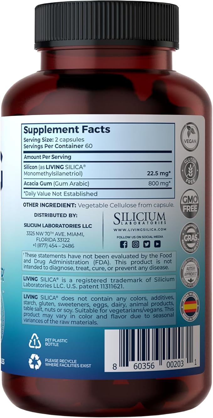 Living Silica ORGONO Mineral-Based Collagen Booster Capsules | Silica-Based | Supports Collagen &amp Elastin for Joint &amp Bone Support Glowing Skin Strong Hair &amp Nails | 120 Capsules