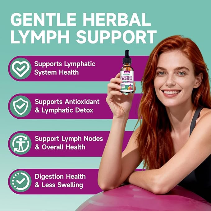 Liposomal Lymphatic Drainage Drops 9-In-1 Lymphatic Drainage Supplements for Detox &amp Cleanse with Echinacea Dandelion Elderberry Burdock Root &amp Cleavers Immune &amp Lymph System Support
