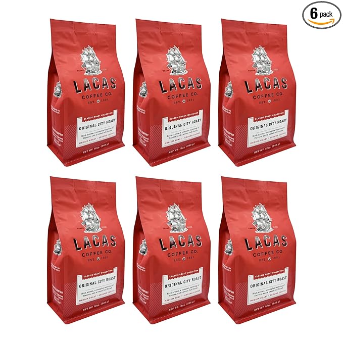 Lacas Coffee Company Medium Fine Ground Coffee 12oz Bag (6 bags Original City Roast)