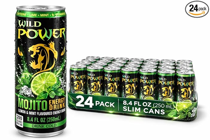 Wild Power Energy Drink Mojito Flavor 8.4 fl oz (250 mL) Slim Cans 24 Pack