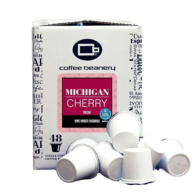 Coffee Beanery Michigan Cherry Decaf Coffee Pods | Medium Roast Arabica Coffee - 96ct Gourmet Flavored Decaf