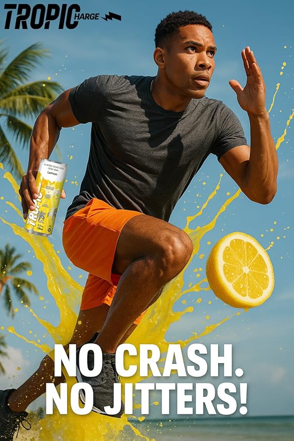 Tropicharge 100% Coconut Water Energy Drink with Guarana Extract (24 pack 330ml/6 flavours) - Zero Sweeteners or Added Sugar - All Natural - Passion Fruit Forest Apple Red Cherry Lemon Peach Wate