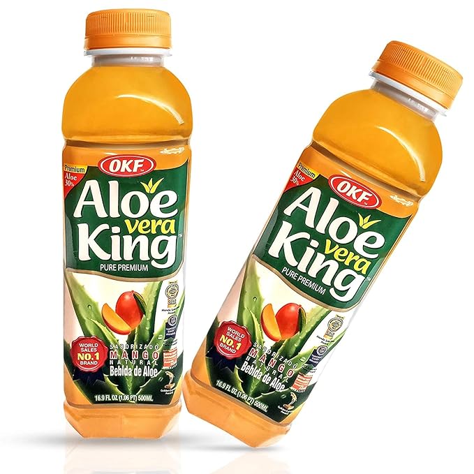OKF Aloe Vera King Drink – Flavor includes Coco Original Grape Mango Pineapple Watermelon Pomegranate Gold Kiwi Peach Strawberry and Sugar Free Aloe Vera Juice (12 Flavors) (Pack of 12)