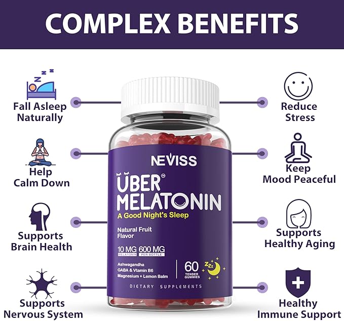 Melatonin Gummies 10mg 20mg for Adults Melatonin 10 mg per Gummy with Ashwagandha Magnesium Glycinate GABA L-theanine Valerian Root and Lemon Balm Rest Support Supplement Grape Flavor 60 Cts