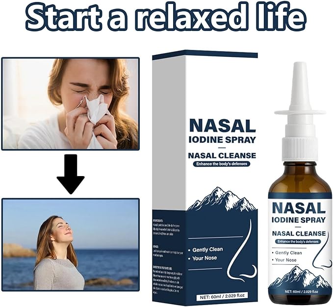 Nutramd Iodine Nasal Spray Daily Nasal Cleanse &amp Care Mist with Iodine &amp Fulvic Acid Fine Mist Non-Medicated Nasal Spray for Dry Air Travel &amp Daily Use(1pc)