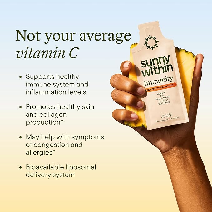 Immunity - 6-in-1 Liposomal Vitamin C Packets Zinc D3 + K2 Quercetin Bee Propolis &amp Avocado Oil - Antioxidant Liquid Supplement for Immunity Skin &amp Bone* - 30 Pouches