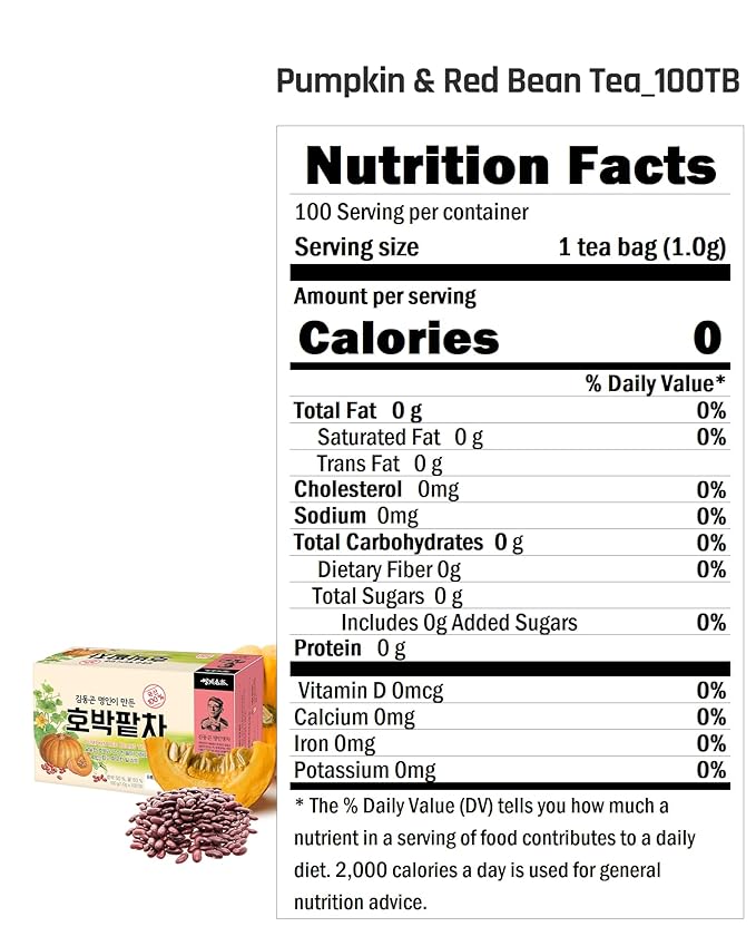 Ssanggye Pumpkin &amp Red Bean Korean Tea 100 Tea Bags (1.0g) Bulk Size Premium Herbal Hot Cold 4 Seasons Daily Drink Soft Savory Sweet Nutty Taste Soothing Asian Oriental Herb Caffeine Free