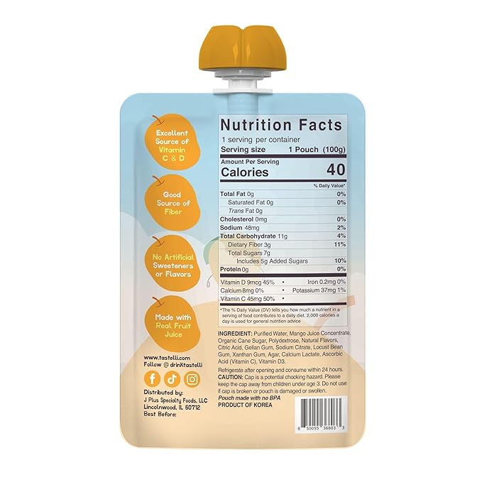 Tastelli Peppa Pig Kids Squeezy Fruit Gel – Mango Flavor – No Artificial Sweeteners or Flavors Made with Real Fruit Juice Fiber-Rich Prebiotic Gut Support Vitamins C &amp D Vegan Gluten-Free - 2