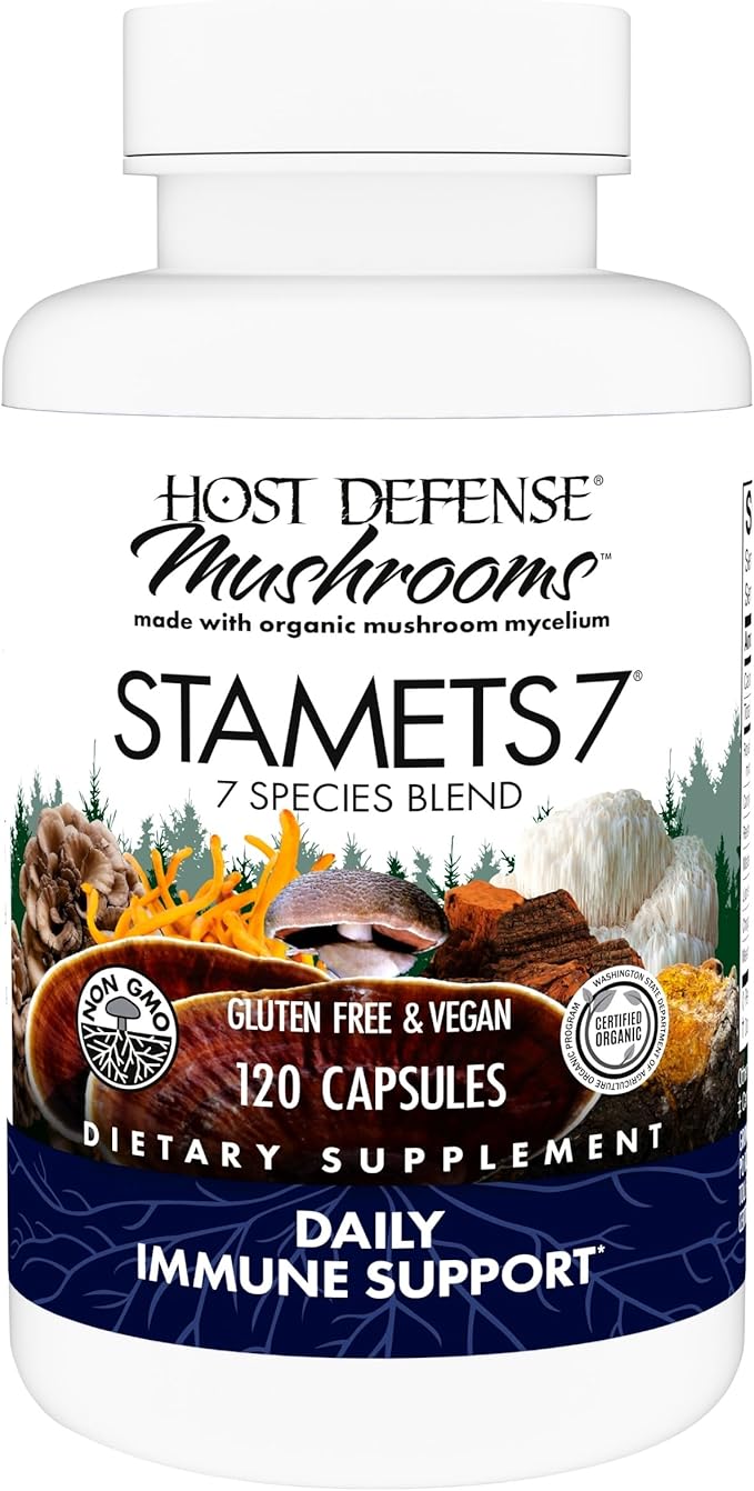 Host Defense Stamets 7-7 Species Blend - Mushroom Supplement for Immune Support - Includes Royal Sun Blazei Cordyceps Reishi Maitake Lion's Mane Chaga &amp Mesima - 120 Capsules