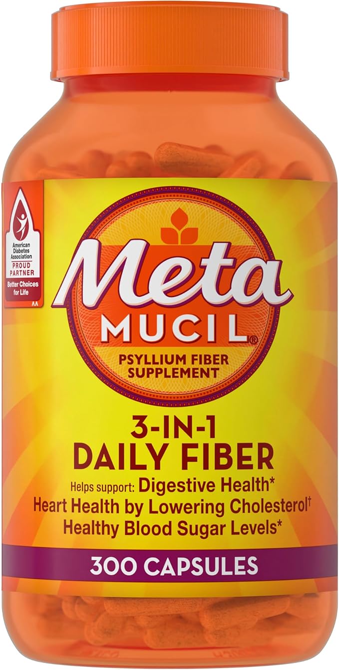Metamucil Psyllium Husk Capsules 300 Capsules 3-in-1 Fiber Supplement Daily Psyllium Husk Fiber Capsules Help Support Digestive Health by Promoting Regularity* Help Supplement Daily Fiber Intake