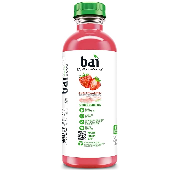 Bai Antioxidant Infused Water Beverage Simbu Strawberry 18 Fluid Ounce Bottle Pack of 12