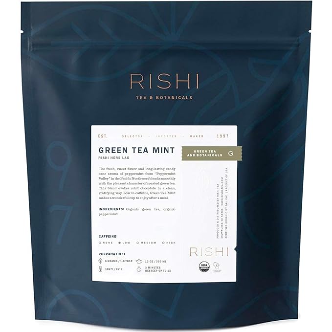 Rishi Tea Green Tea Mint - Organic Low Caffeine Loose Leaf Tea with Houjicha Roasted Japanese Green Tea &amp Peppermint Tea - 16 Ounces 90+ Servings