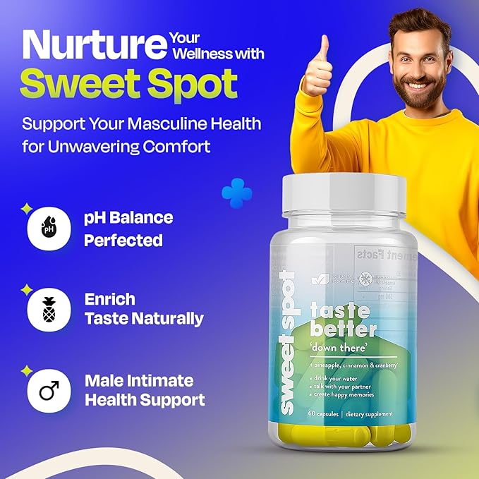 Pineapple Probiotics for Men – 625mg Sweet Spot Formula with Pineapple Extract Cranberry &amp Cinnamon Supports pH Balance &amp Freshens Taste 60 Capsules Made in the USA