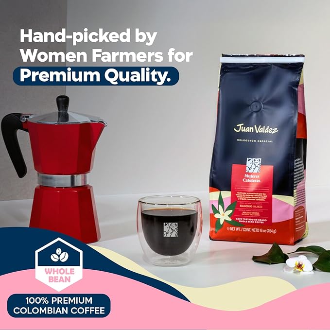 Juan Valdez Mujeres Cafeteras Whole Bean Coffee - Medium Roast Coffee Beans | 100% Colombian Coffee | 16 oz / 454 gr | A balanced coffee with flashes of sweet vanilla cherry blackberry and caramel n