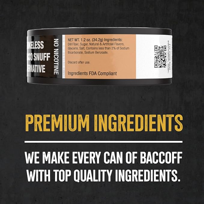 5 Cans BaccOff Smooth Peach Long Cut Sweet Tea Base with Tart Peach Undertones Realistic Moist Alternative