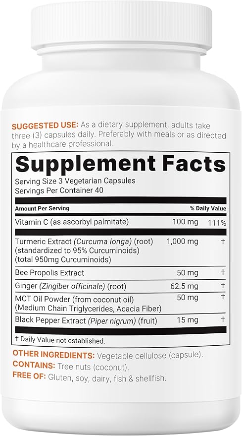 Micro Ingredients Pure Turmeric Curcumin Supplement 1000mg – 95% Curcuminoids with Black Pepper &amp Ginger – High Absorption for Joint &amp Antioxidant Support* – Filler Free 120 Veggie Capsules