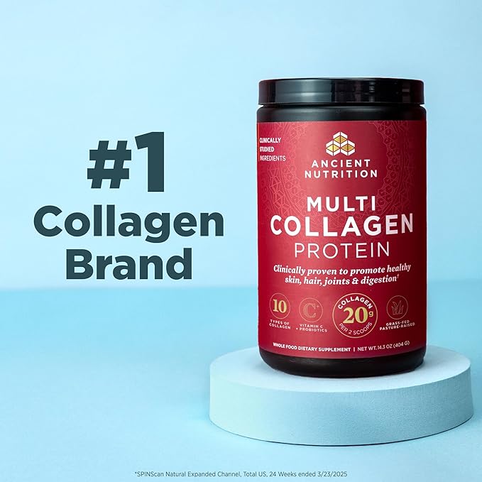 Ancient Nutrition Collagen Powder Protein Multi Collagen Protein Cucumber Lime Hydrolyzed Collagen Peptides Supports Skin and Nails Joint Supplement 18.6oz