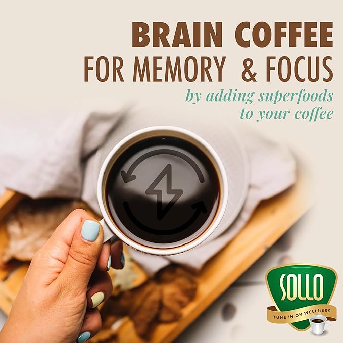 SOLLO Brain Power Medium Roast Coffee Pods with MCT Acai &amp Vitamins - Improves Memory &amp Focus Compatible with 2.0 K-Cup Keurig Brewers 24 Ct