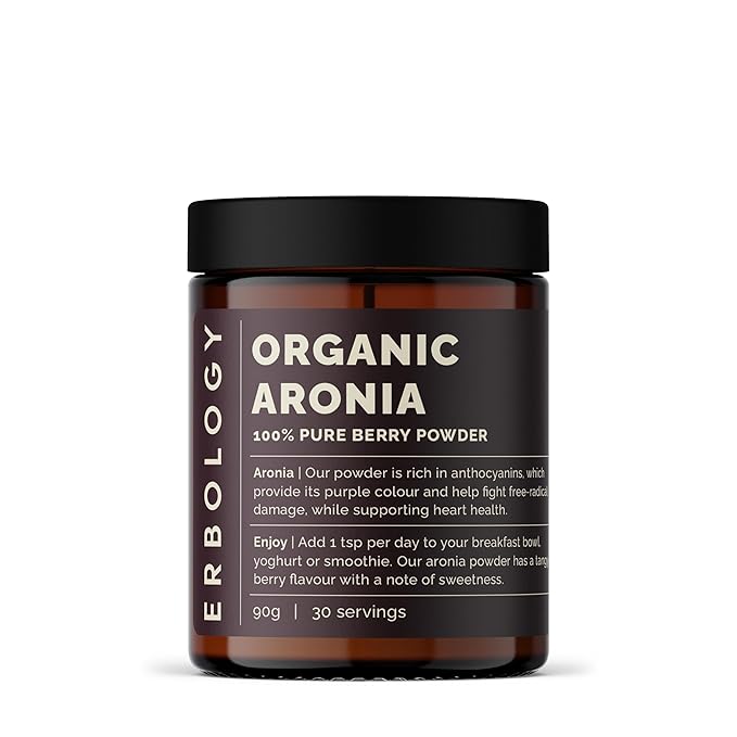 Erbology Organic Aronia Berry Powder 3.2 oz - 30 Servings - Supports Skin Health - Rich in Anthocyanins - Sustainably Sourced Straight from Farm - Small Batch - Vegan - GMO-Free