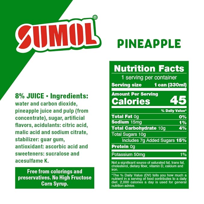 Sumol Pineapple Sparkling Juice Beverage Real Fruit Pulp Imported from Portugal 11.15 oz Cans (Pack of 24) (Pineapple)