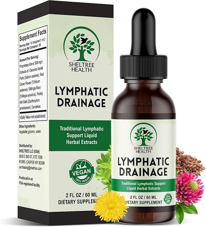 Lymphatic Drainage Drops 2 Fl. Oz | Organic Lymphatic Drainage Supplements with Cleavers Red Clover Flower Stillingia Root Prickly Ash Bark Dandelion | Vegan | Non-GMO