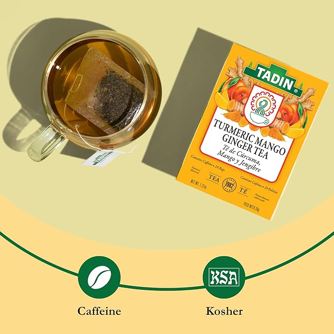 Tadin Turmeric Mango Ginger Tea Contains Caffeine Best as Hot Tea Contains Black Tea 24 Tea Bags Per Box Pack of 6