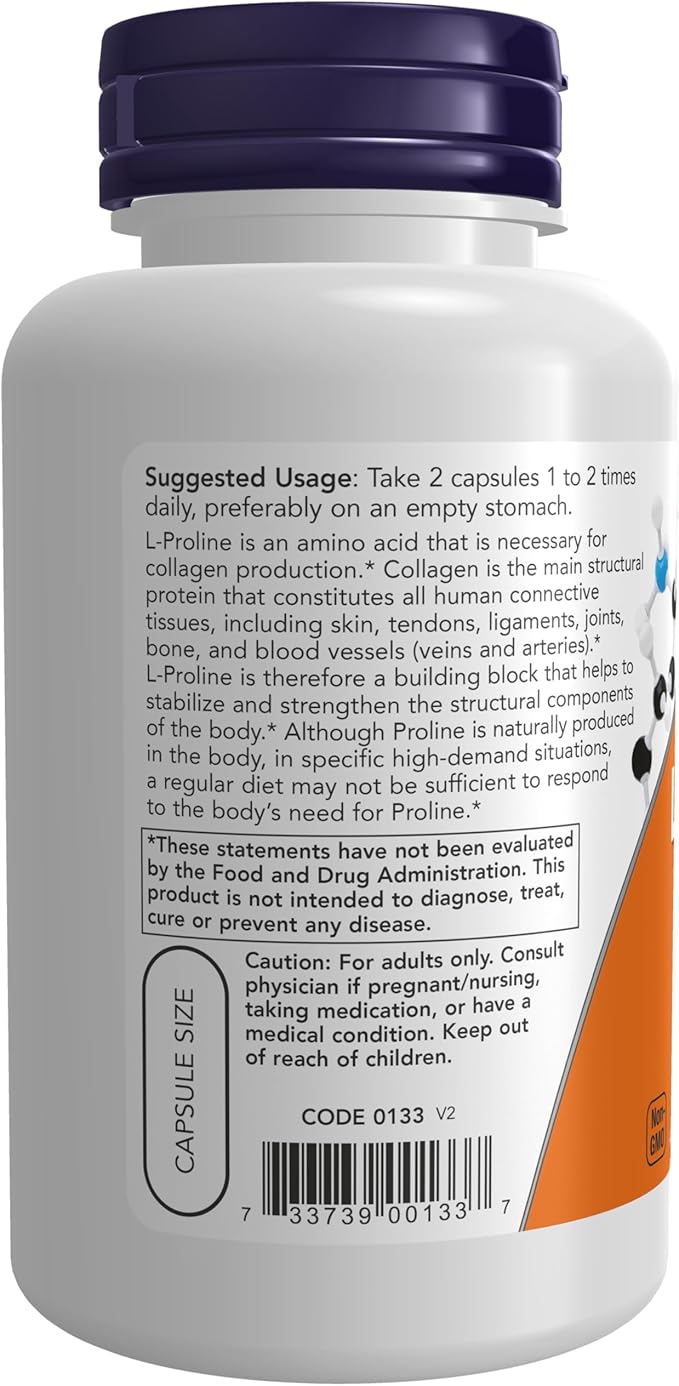 Now Foods L-Proline 500mg Veg-Capsules 120-Count (Pack of 2)