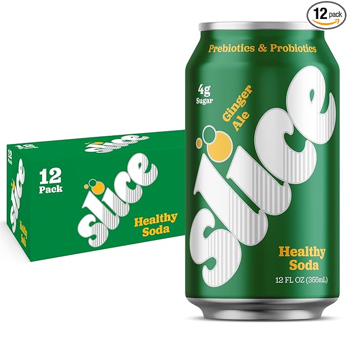 Slice Healthy Soda Ginger Ale Prebiotic &amp Probiotic Soda Pop 5g Fiber 35 calories 12 fl oz 12 Pack