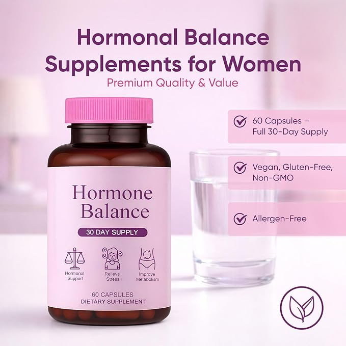 Hormone Balance for Women | Dietary Supplement Supports Healthy Cortisol Levels &amp Stress Relief | Mood Sleep Energy | Ashwagandha Ginseng Maca | 60 Capsules