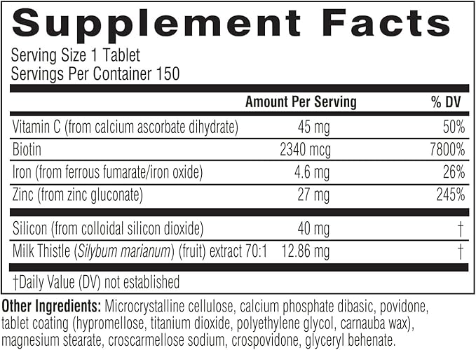 Swisse Biotin Hair Skin and Nails Vitamins for Women &amp Men | 5 Months Supply | Milk Thistle Biotin Vitamin C Zinc &amp Iron | Supports Hair Growth &amp Collagen Production | 150 Tablets