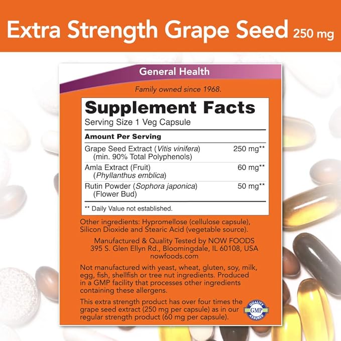 NOW Foods Grape Seed Extract 250mg 90 Vcaps - (Pack of 2)