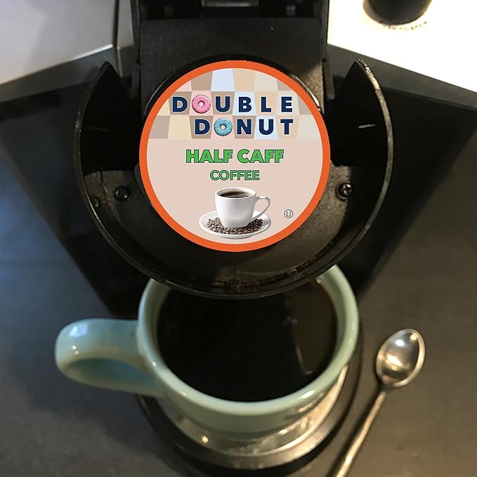 Double Donut Coffee Half Caff Coffee Pods Single Serve Half Caffeine Coffee Pods For Keurig K Cup Brewers Medium Roast 80 Count