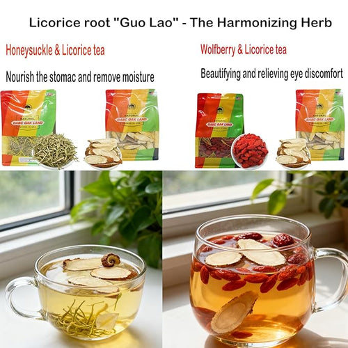32OZ Licorice Root Slices Premium Natural Gan Cao Slice Root TeaExpectorant and cough relieving Traditional Chinese Herbal For Tea BakingBeverage MixPure Liquorice Flavor 大甘草片 Large 2x16OZ/Bag