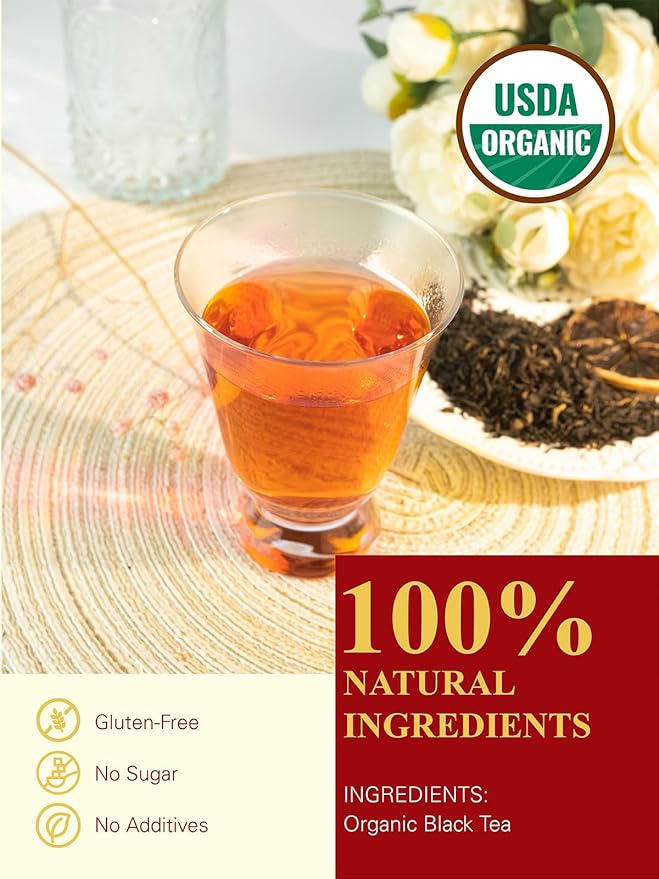GLDNT Organic Black Tea Loose Leaf Natural Organic Black Tea Full-bodied &amp Mellow Taste Caffeinated Hot &amp Iced Tea 16oz