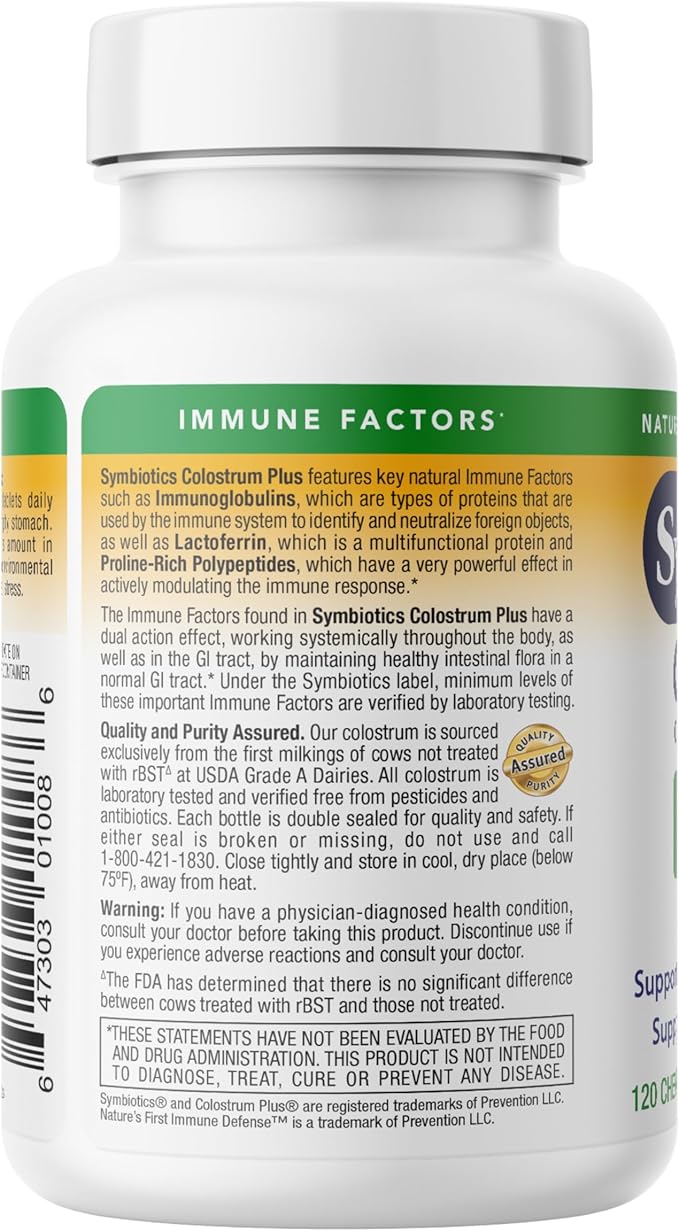 Symbiotics Naturade Colostrum Chewable Tablets – Immune &amp Digestive Support with Lactoferrin Gluten Free Low Sugar Easy Daily Wellness Nutrition (120 Count - Pineapple)