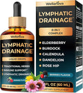 Lymphatic Drainage Supplement - Organic Liquid Drops for Lymphatic Support &amp Detox - 8-in-1 Herbal Blend - Lymphatic Cleanse Complex with Burdock Dandelion Elderberry - 2 fl oz