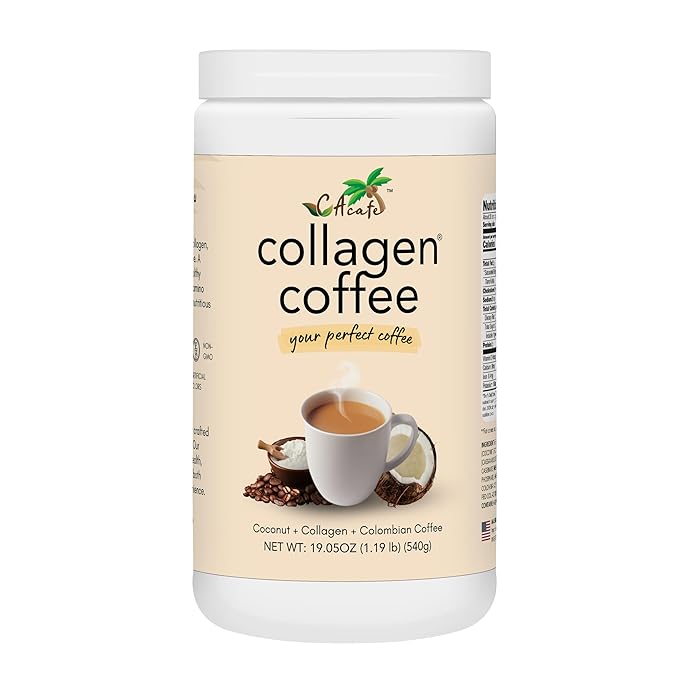 CAcafe Collagen Coffee | Coconut Infused Colombian Blend Coffee with Anti-Aging Collagen | Antioxidants &amp Natural Energy | 19.05oz