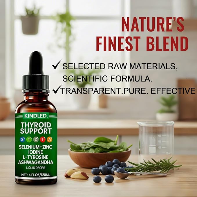 Kindled Thyroid Support Drops | Selenium Zinc Iodine L-Tyrosine Ashwagandha Liquid Drops Thyroid Bloom | Body Balance &amp Support - 4 FL.OZ (1)