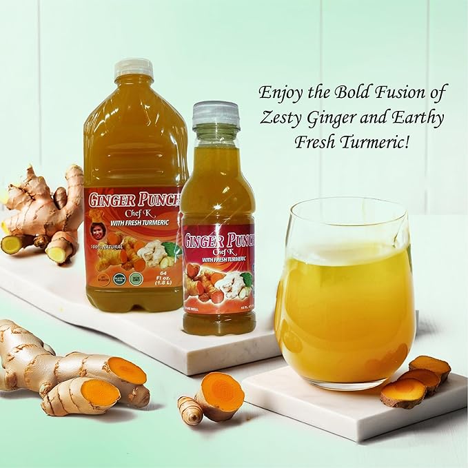 Chef K Inc. | Ginger Punch with Fresh Turmeric | ImmuneBoosting Family Size | 64 oz 4 Pack