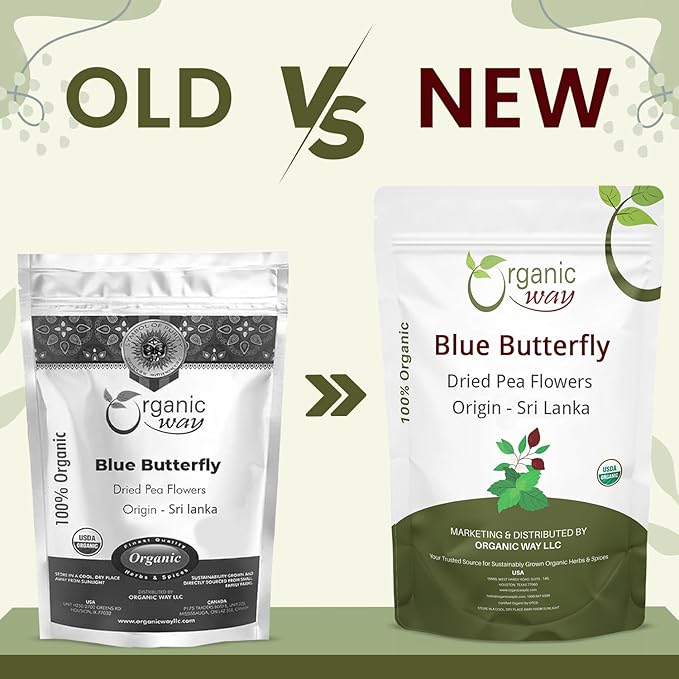 Organic Way Dried Blue Butterfly Pea Flowers (Whole) Herbal Tea | Organic Vegan Non GMO &amp Gluten Free | USDA Certified | 100% Raw from Sri Lanka 8 Oz (Pack of 1)