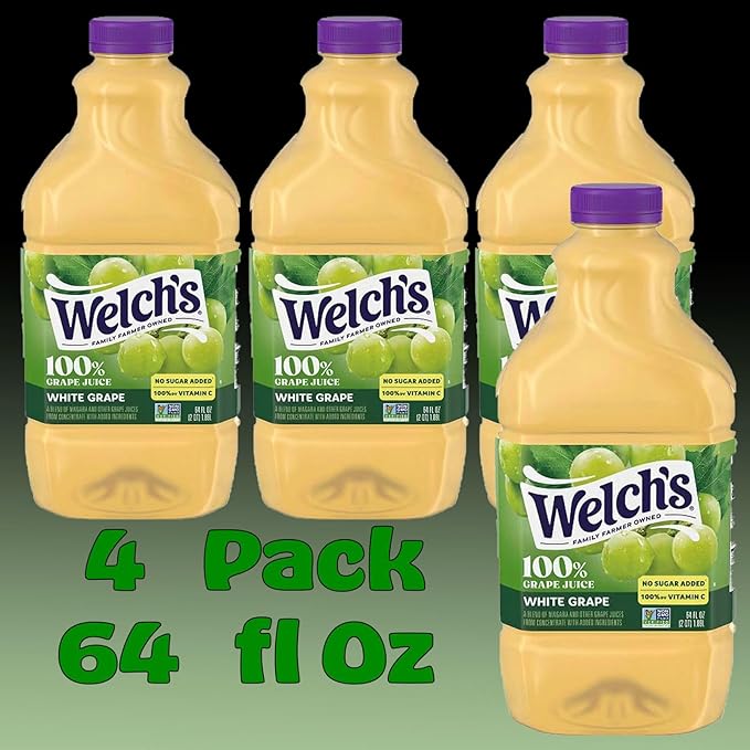 Welch's 100% White Grape Juice Drink 64 fl oz Plastic Bottles 4 Pack + 15 Sugarcane Disposable Straws by KOOL8SHOP Infinite Deals