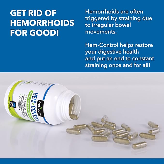 Hem-Control - Fast Effective Hemorrhoid Treatment Supplement - Powerful Formula to Promote Symptom Relief Shrinking of Hemorrhoids Ease Discomfort - 90 Vegan Capsules - Made in USA
