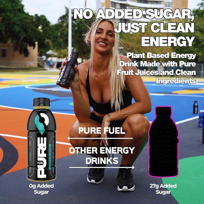 Pure Fuel Healthy Energy Drinks - Limitless Lemonade Berry Blitz Tropical Torrent and Watermelon Blast - Sports Drinks - Plant Based - 180mg Natural Caffeine - 12pk x 16.9 fl oz