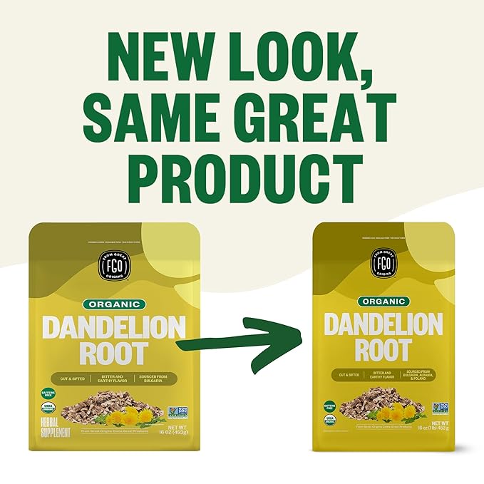 FGO Organic Dandelion Root Loose Tea Cut and Sifted Caffeine Free 16oz Bulk Resealable Bag Packaging May Vary (Pack of 1)