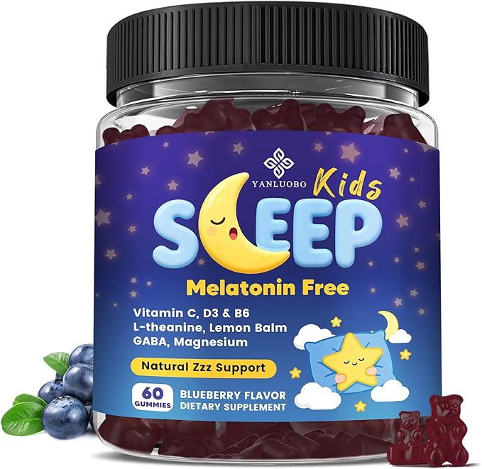 Kids Sleep Gummies Melatonin Free - with Magnesium Glycinate Lemon Balm L-Theanine &amp GABA - Calming Relaxation Support Natural Sleep Quiet Mind - Berry Flavor Non-Habit Forming